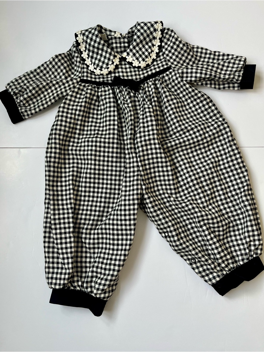 Vintage Bonnie Baby  Black & White Gingham Bubble One-Piece Romper